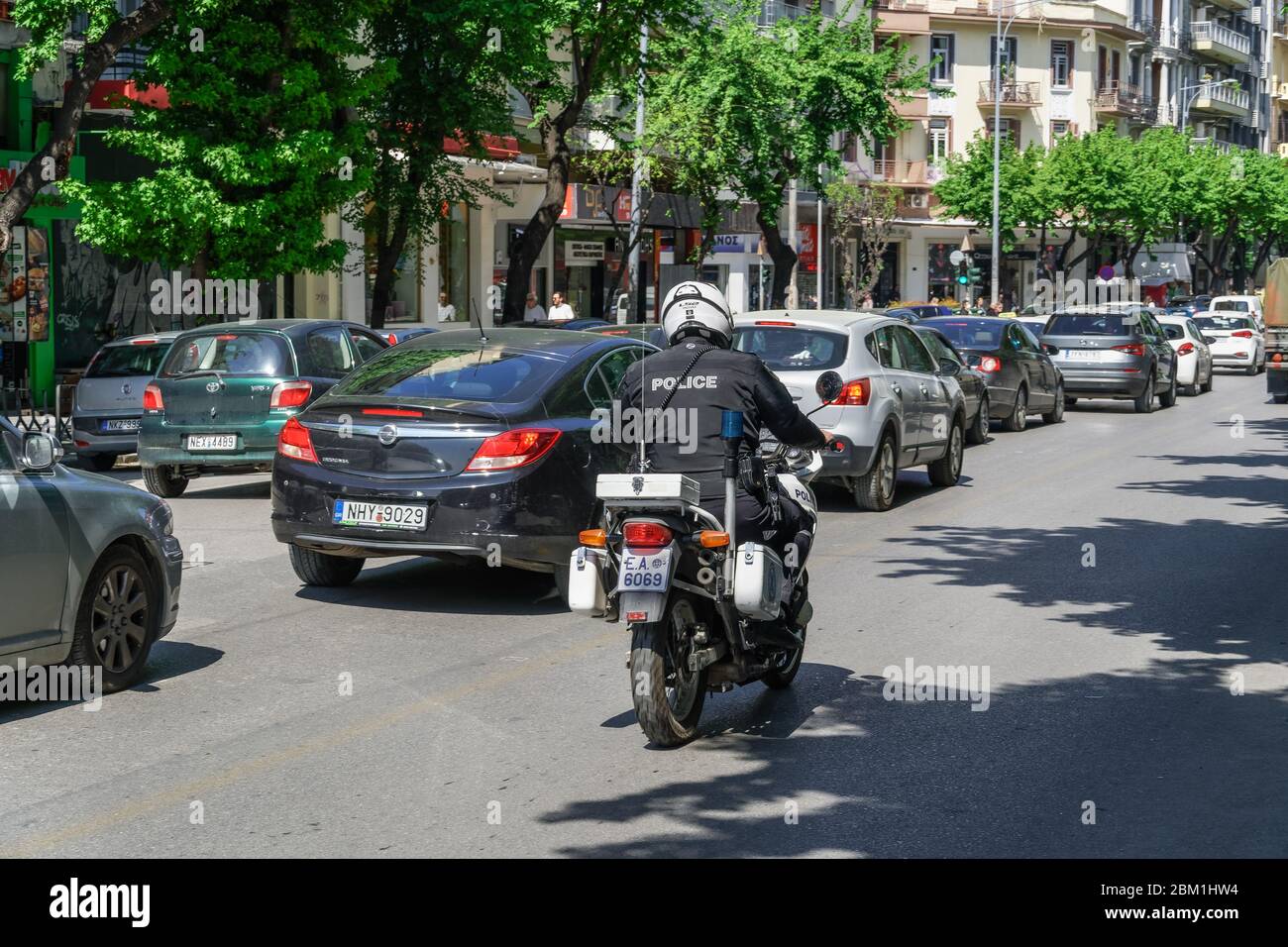 Greek Policeman In Uniform Riding Police Motorcycle High Resolution