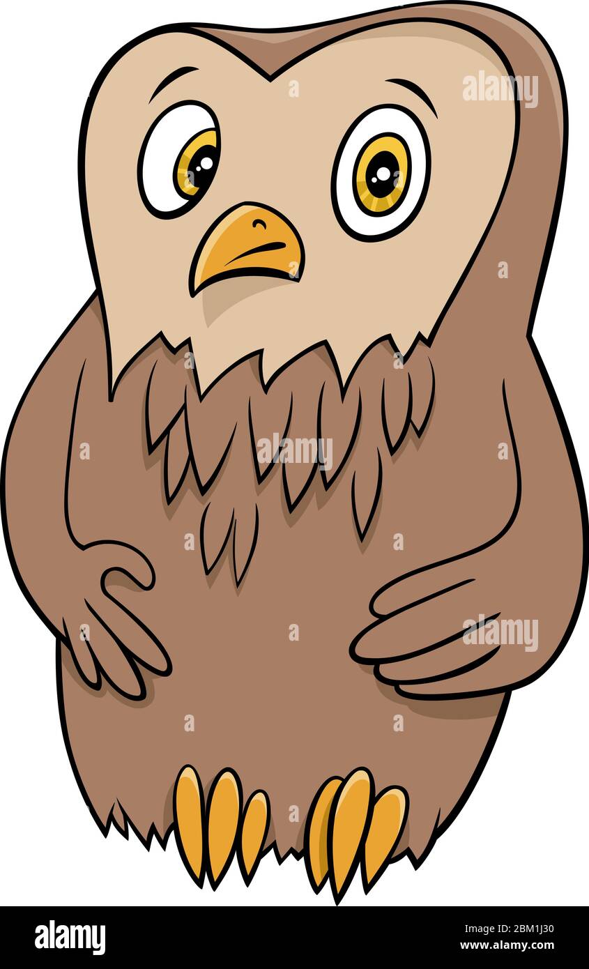 Cartoon Illustration of Funny Owl Bird Wild Animal Character Stock Vector