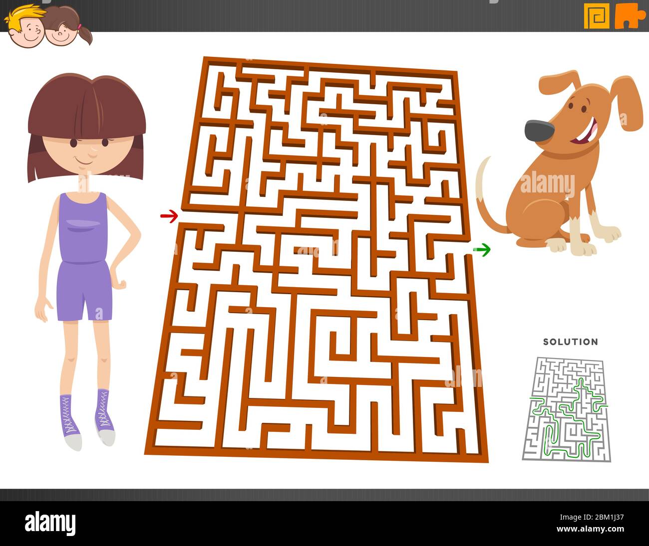 Cartoon Illustration of Educational Maze Puzzle Game for Children with ...