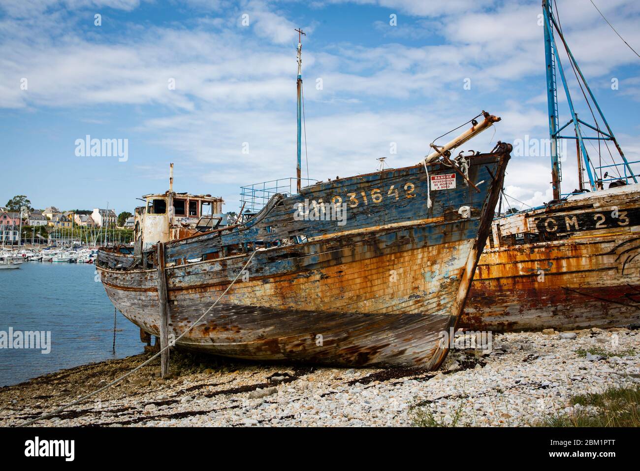 Old ship at the ship cemetery at Camaret-sur-Mer, France. Stock Photo