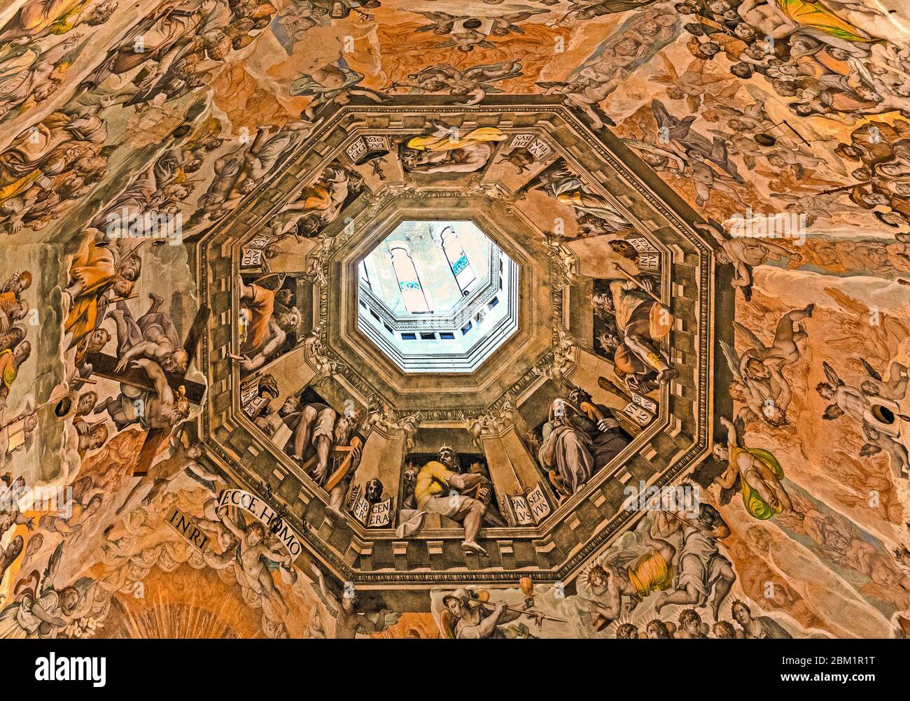 the painted inside of the dome on the duomo, florence cathedral, florence, tuscany, italy. Stock Photo