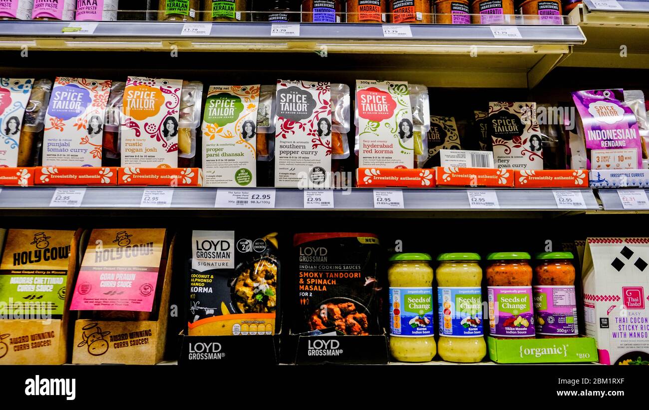 Food Stacked On Shelves In A Waitrose Supermarket, South London Stock Photo