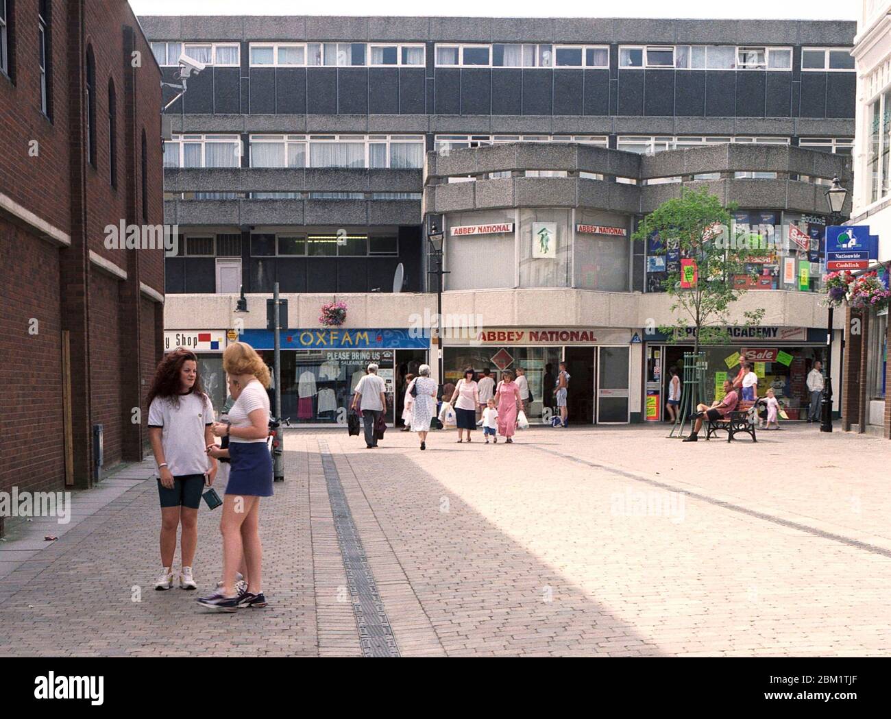 1997, Merthyr Tydfil town centre, South Wales with people shopping in