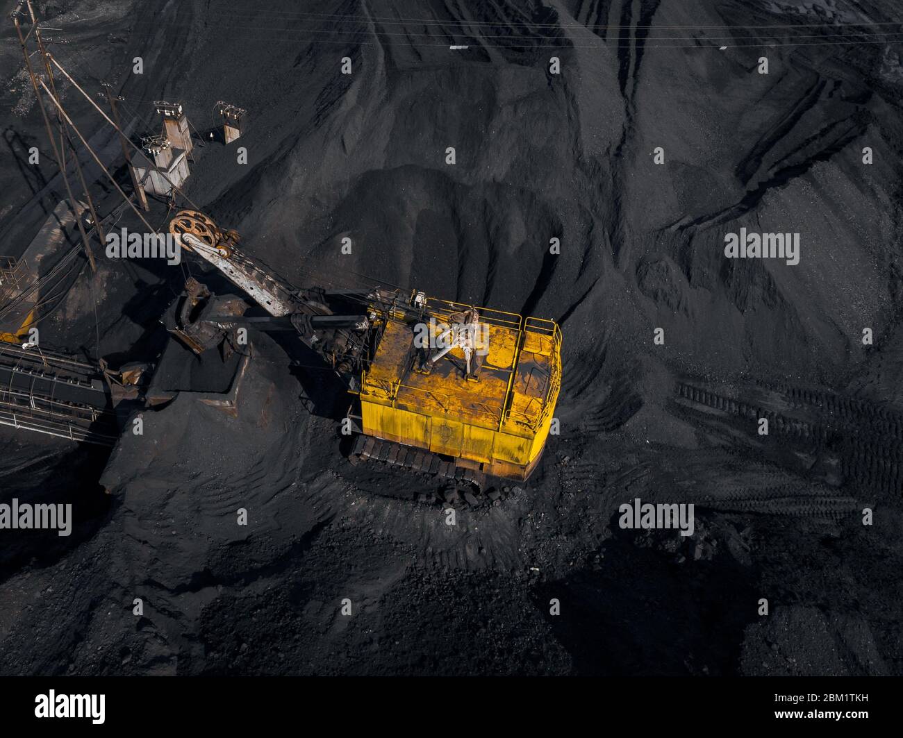 Open pit mine, extractive industry for coal, top view aerial drone ...