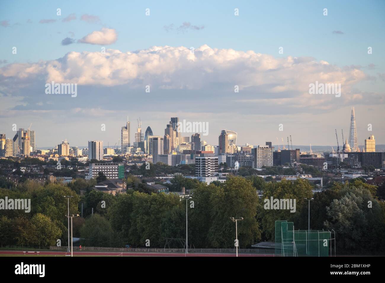 View towards London city skyline from Parliament Hill in Hampstead