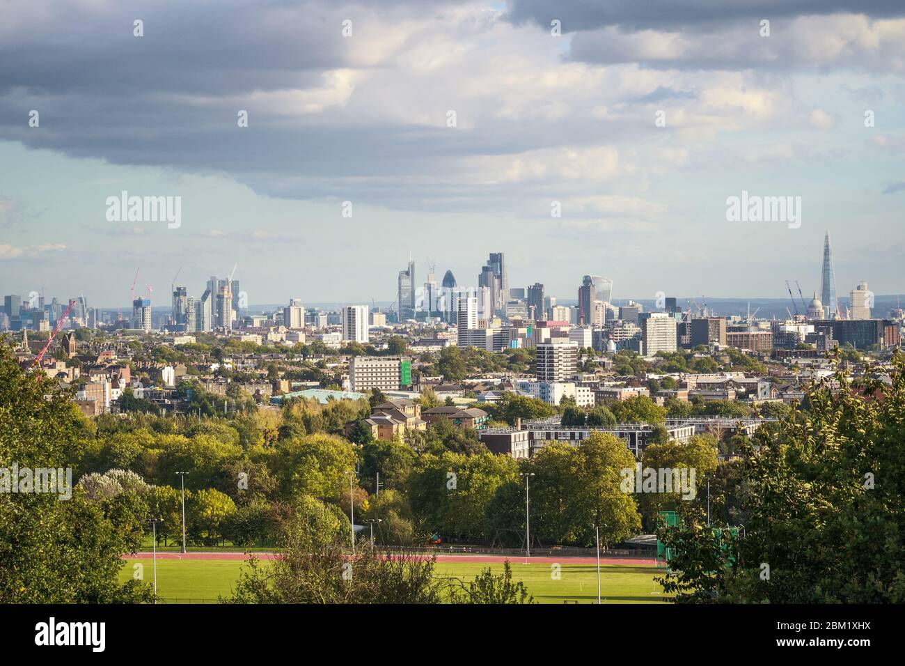 View towards London city skyline from Parliament Hill in Hampstead