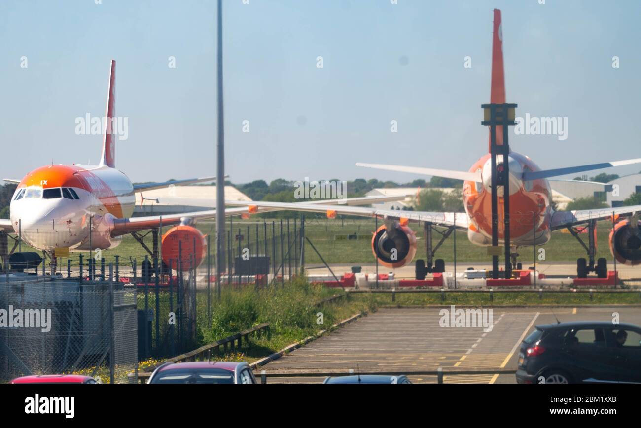 Southend on Sea, Essex UK, 6th April 2020 Easyjet Airplanes parked at Southend Airport Credit Ian DavidsonAlamy Live News Stock Photo