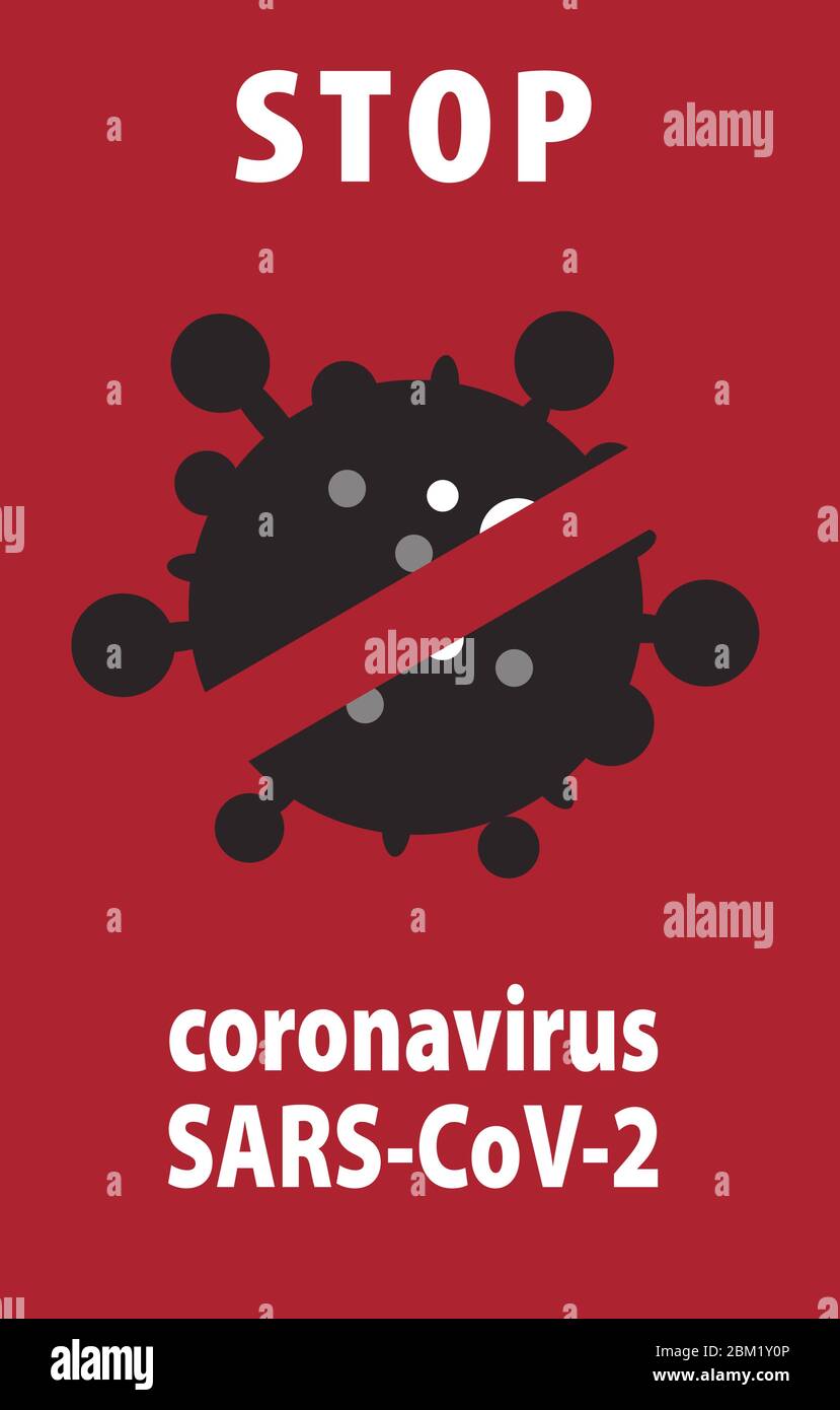 Coronavirus Icon with Red Prohibit Sign, 2019-nCoV Novel Coronavirus Bacteria. No Infection and Stop Coronavirus Concepts. Dangerous Coronavirus Cell Stock Vector