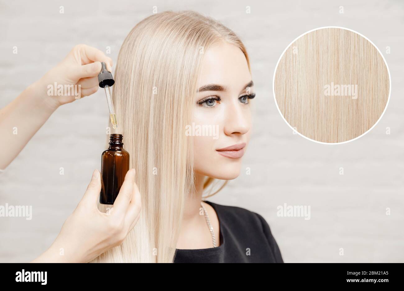Master hairdresser procedure oil hair treatment for woman. Concept spa