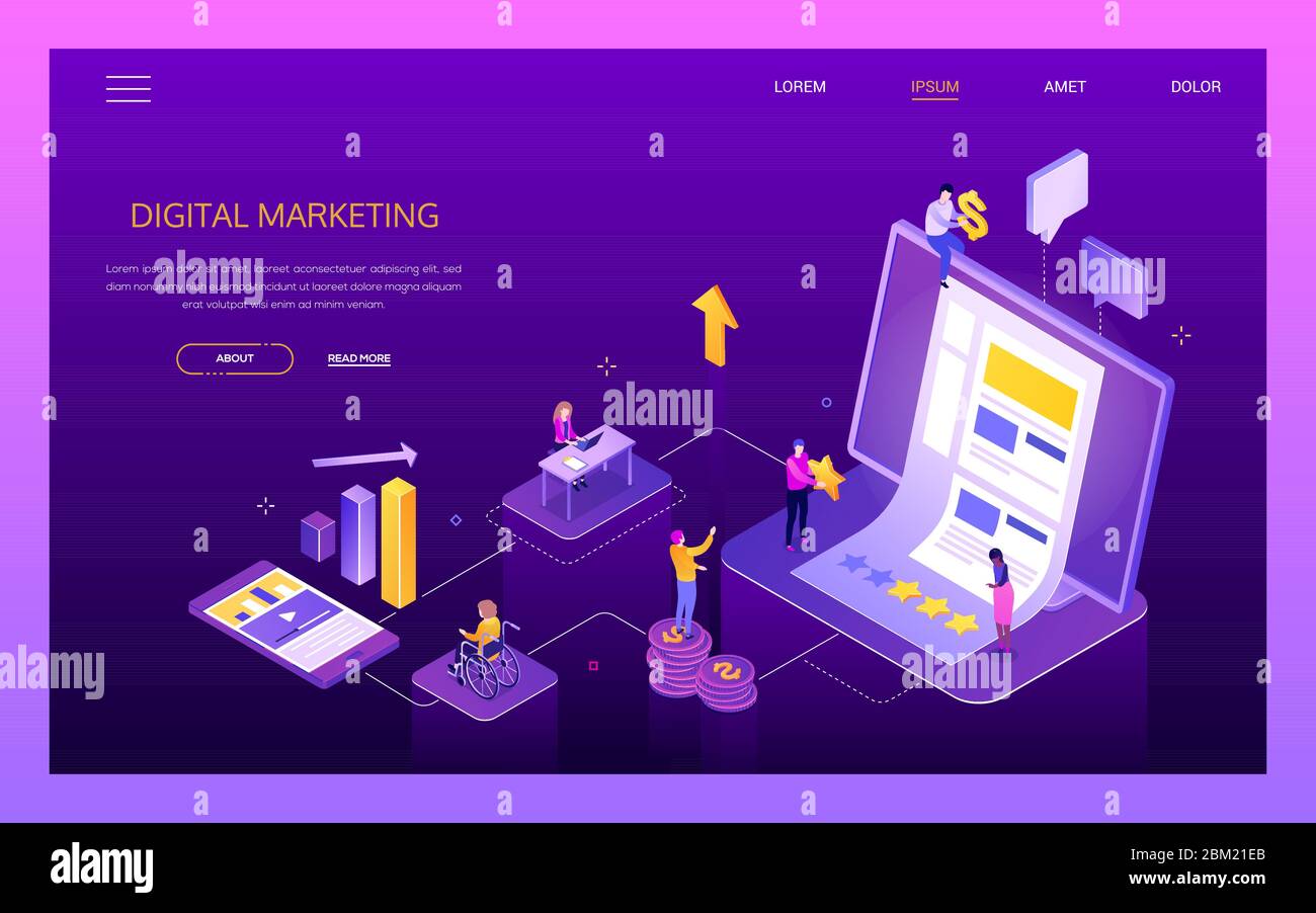 Digital marketing - modern isometric vector web banner Stock Vector