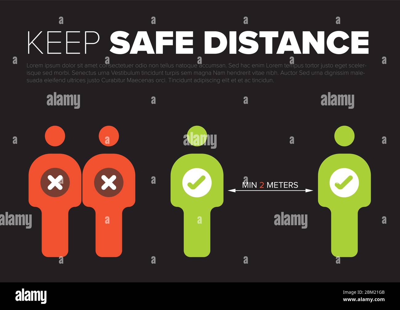 Covid 19 Prevention Infographic Template People Safe Distance Minimum 2 Meters Flyer Or Poster Dark Version Stock Vector Image Art Alamy