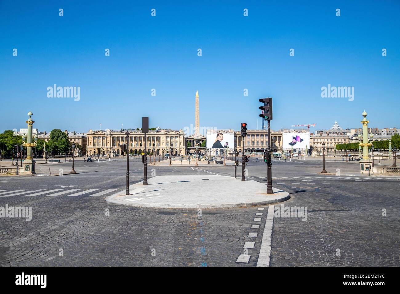 An empty Place de la Concorde in Paris during the lock down Coronavirus covid-19 Stock Photo