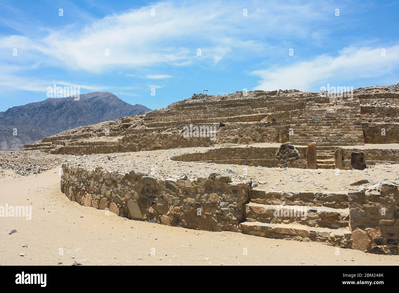Archaeological ruins of the ancient city of Supe Caral, Peru Stock Photo