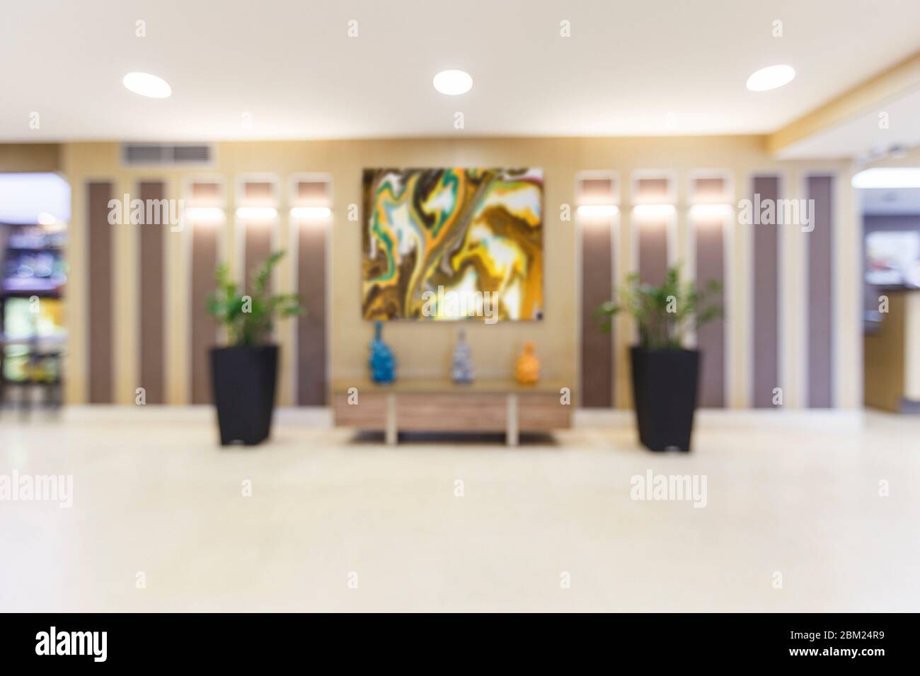 Focus on futuristic picture with blur in hotel hall Stock Photo