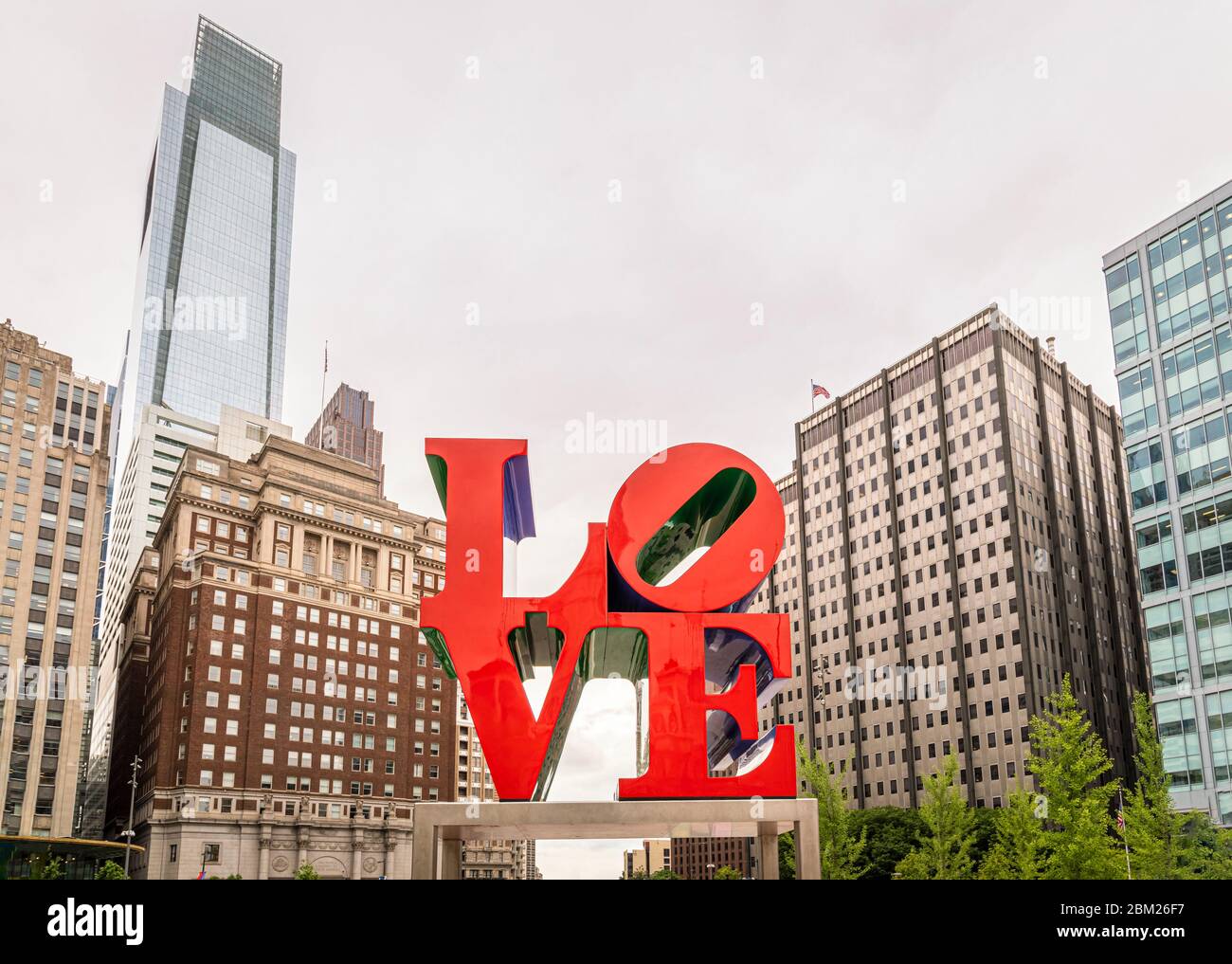 The Love monument in downtown Philadelphia, Pennsylvania, USA. Stock Photo
