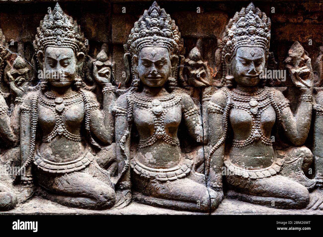 The Terrace Of The Leper King (Bas Reliefs), Angkor Thom, Siem Reap, Cambodia. Stock Photo