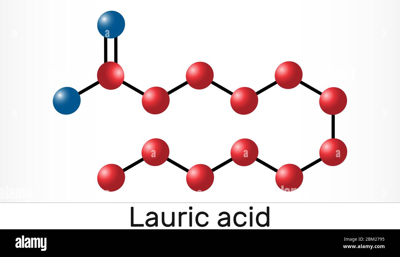 Lauric acid, dodecanoic acid, C12H24O2 molecule. It is a saturated fatty  acid. Iillustration Stock Photo - Alamy