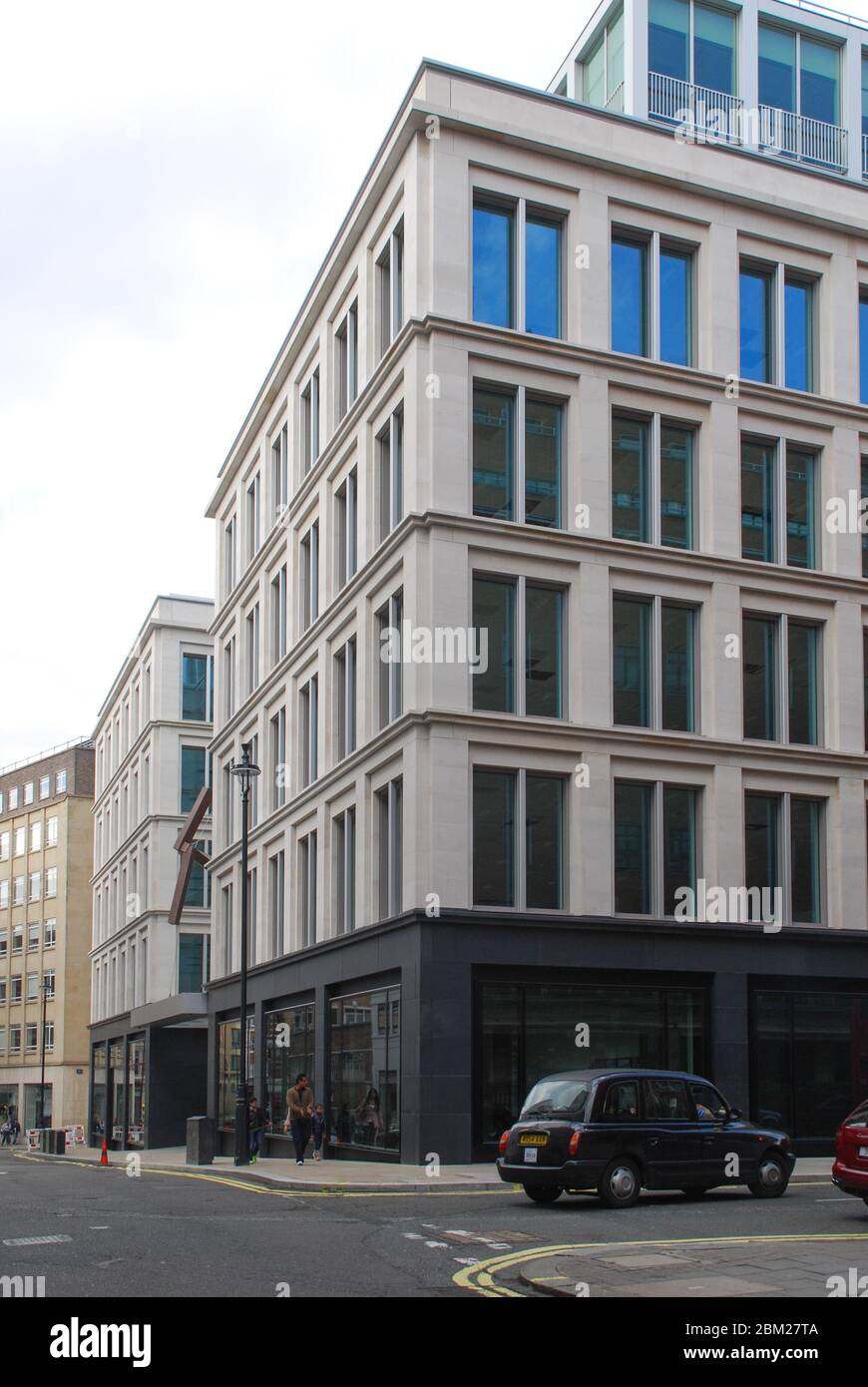 Stone Architecture Glass Modern Elevation Facade Pattern 23 Savile Row, London, W1S 2ET by Eric Parry Architects Stock Photo