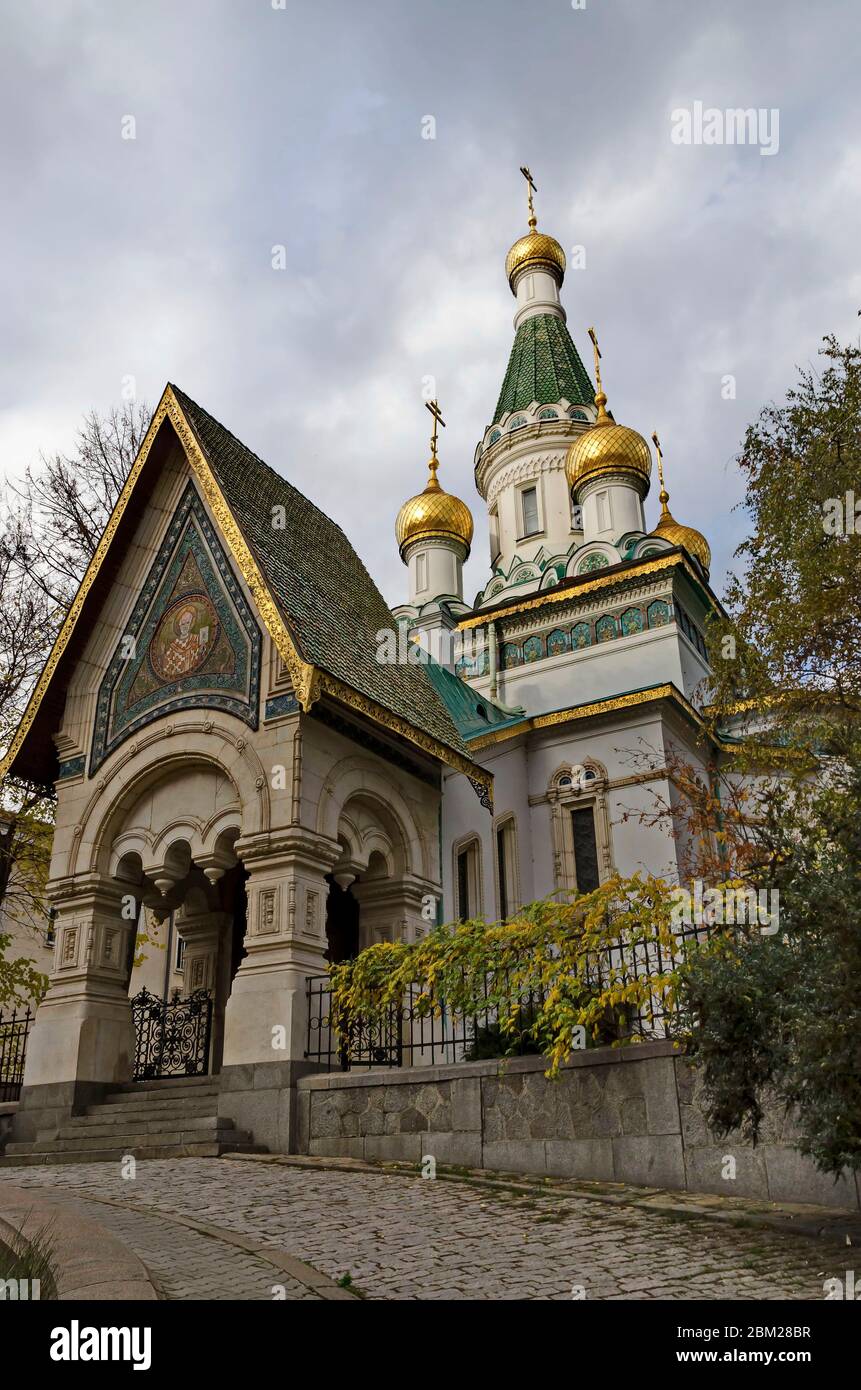 The Russian Orthodox church   Saint Nicholas the Miracle-Maker or Wonderworker in central Sofia, Bulgaria, Europe Stock Photo