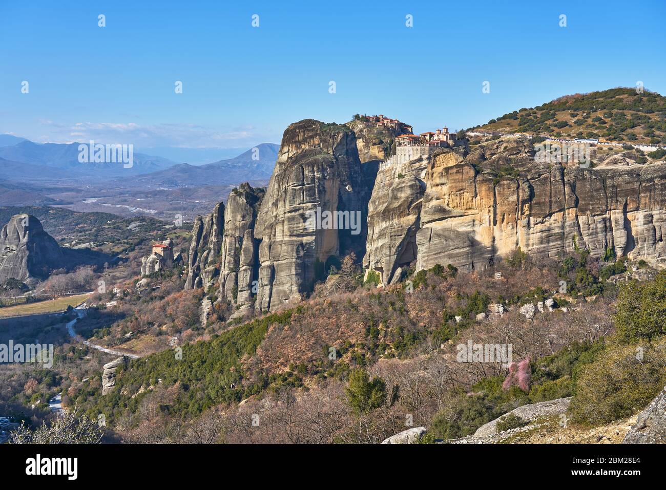 Panorama of Eastern Orthodox monasteries of Meteora, Kalabaka, Greece Stock Photo