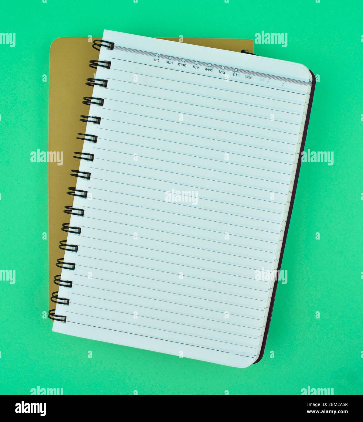 Two different colored paper diaries isolated on a light blue isolated paper background Stock Photo