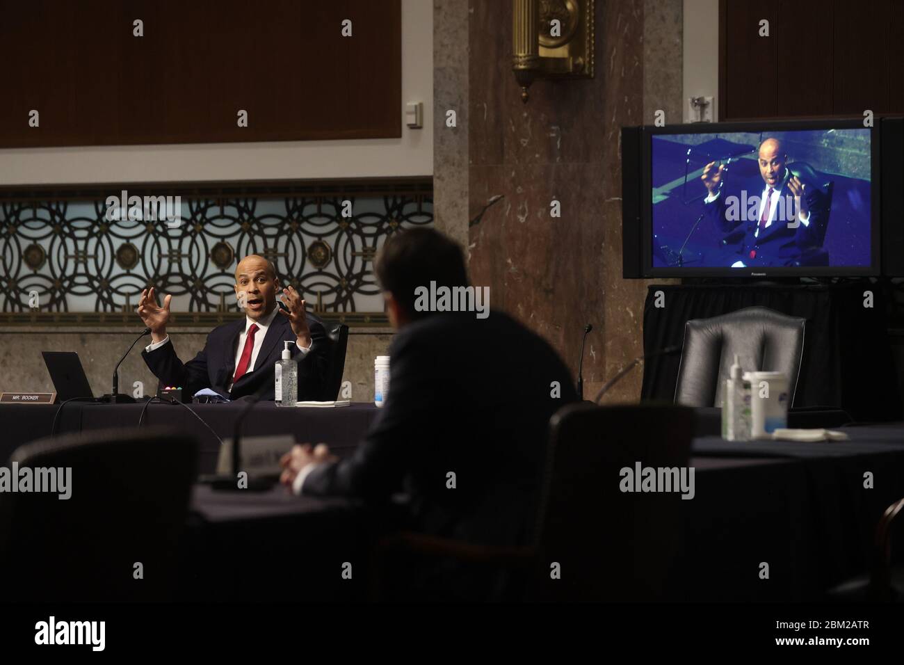 Washington, United States. 06th May, 2020. Sen. Cory Booker, D-N.J., speaks during a Senate Judiciary Committee nomination hearing for Justin Reed Walker to be United States Circuit Judge for the District of Columbia Circuit, on Capitol Hill in Washington, DC on Wednesday, May 6, 2020. Pool photo by Jonathan Ernst/UPI Credit: UPI/Alamy Live News Stock Photo