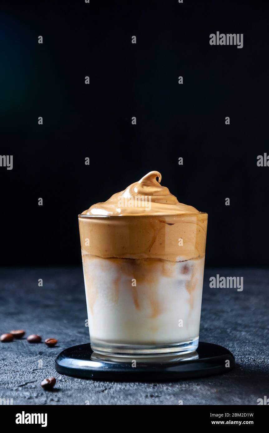 Iced Dalgona Coffee. Trendy Creamy Whipped Coffee. South Korean Cold Summer Drink Stock Photo