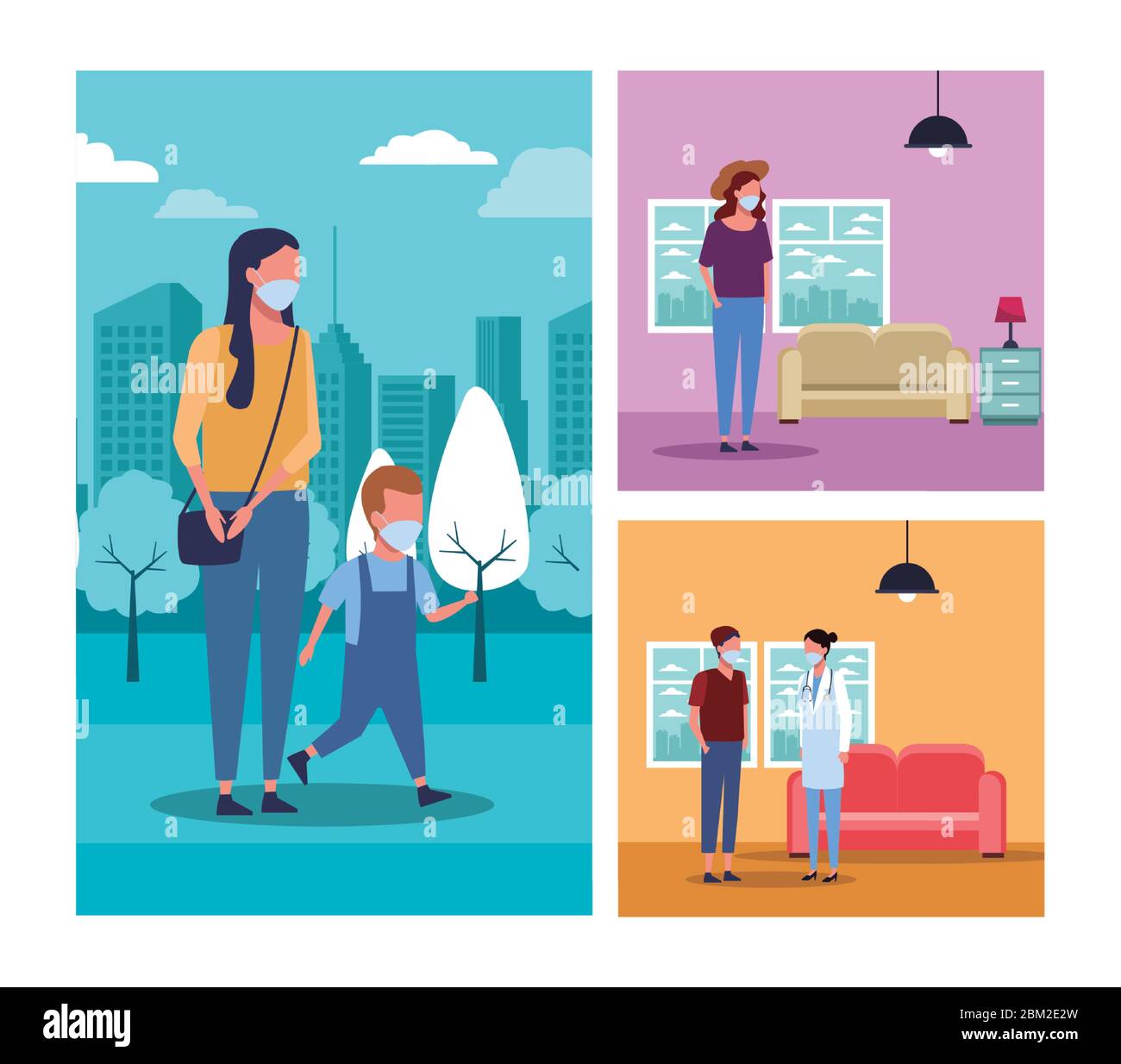 group of people using face mask for covid19 Stock Vector Image & Art ...