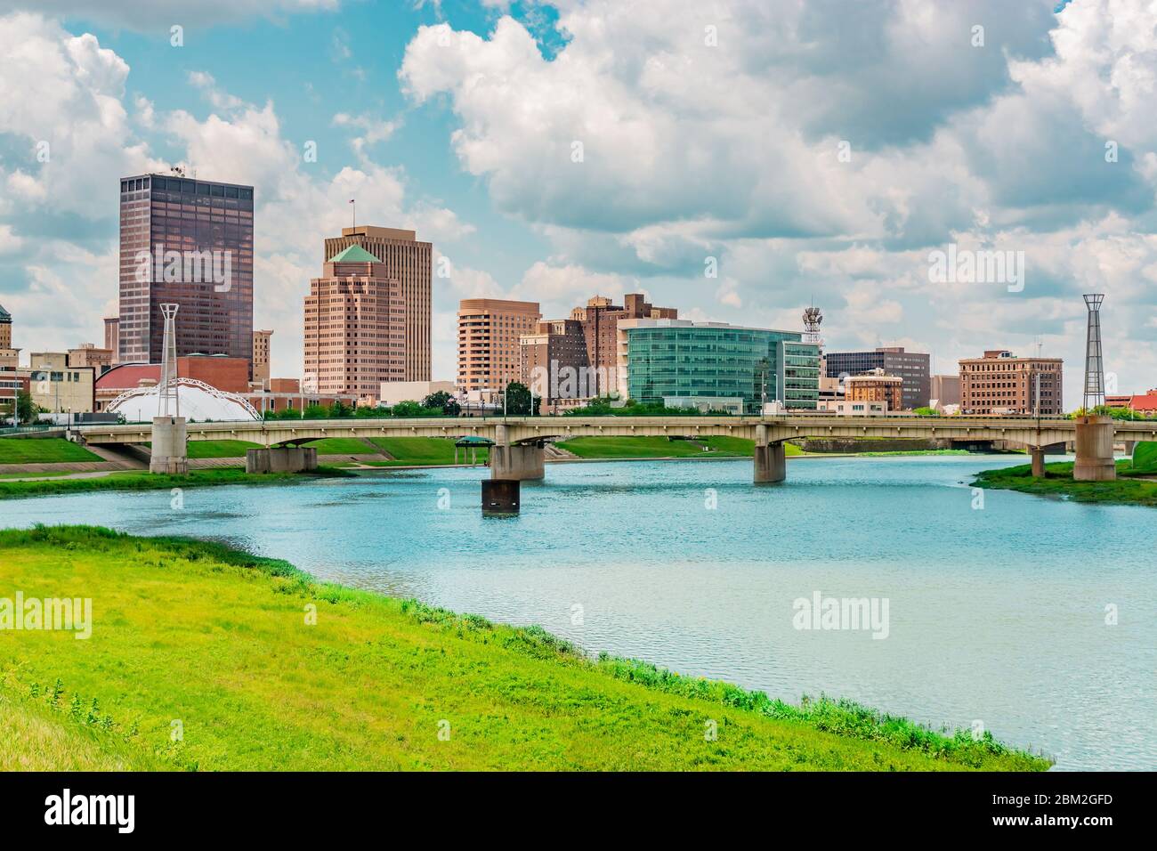 The Great Miami River runs through a river walk area in the River Scape