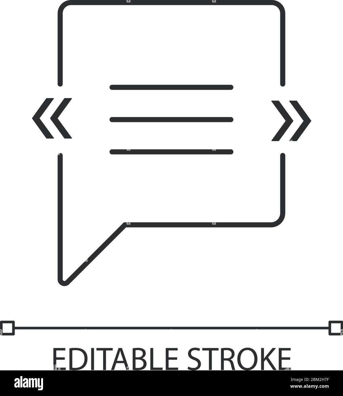 Chat bubble with angle quotes pixel perfect linear icon Stock Vector