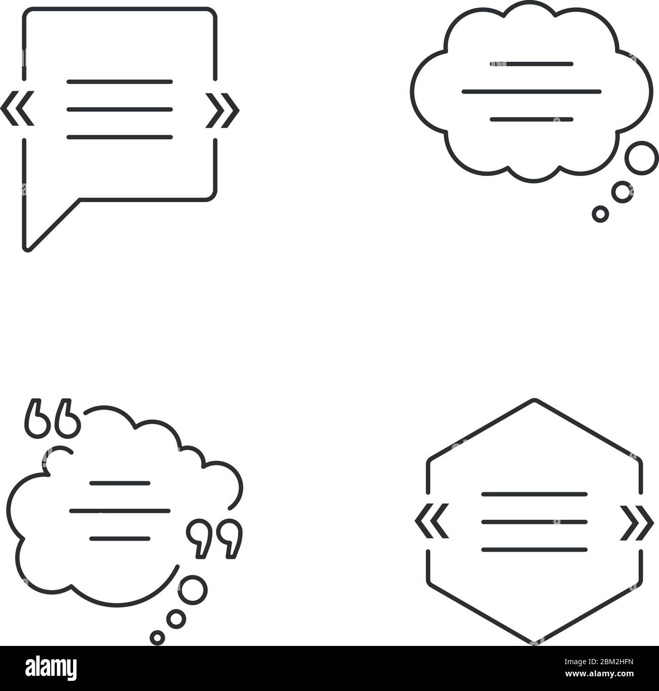 Chat bubble with quotation marks pixel perfect linear icons set Stock Vector