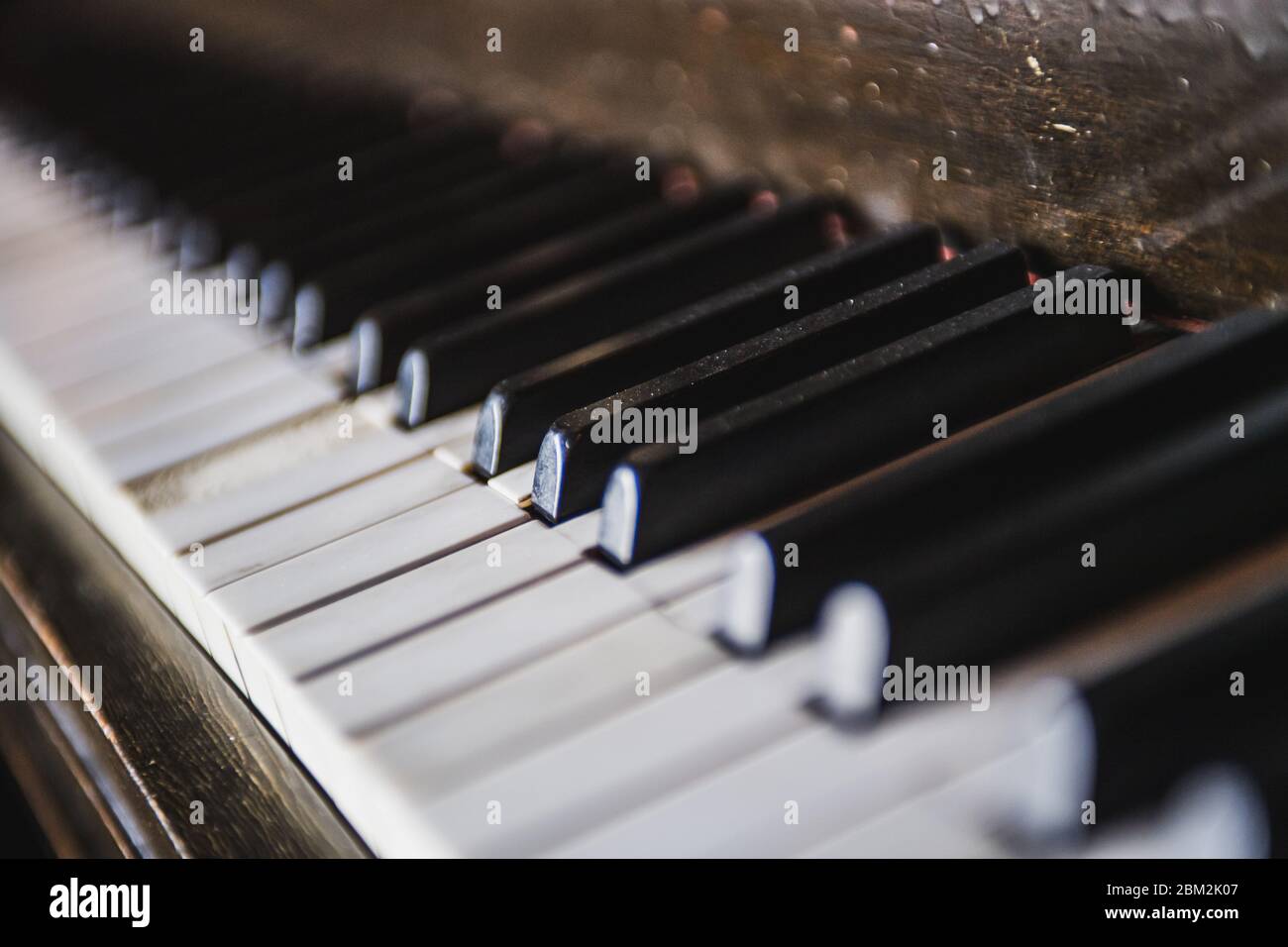 Close up Vintage Baby Grand Piano Keys Stock Photo