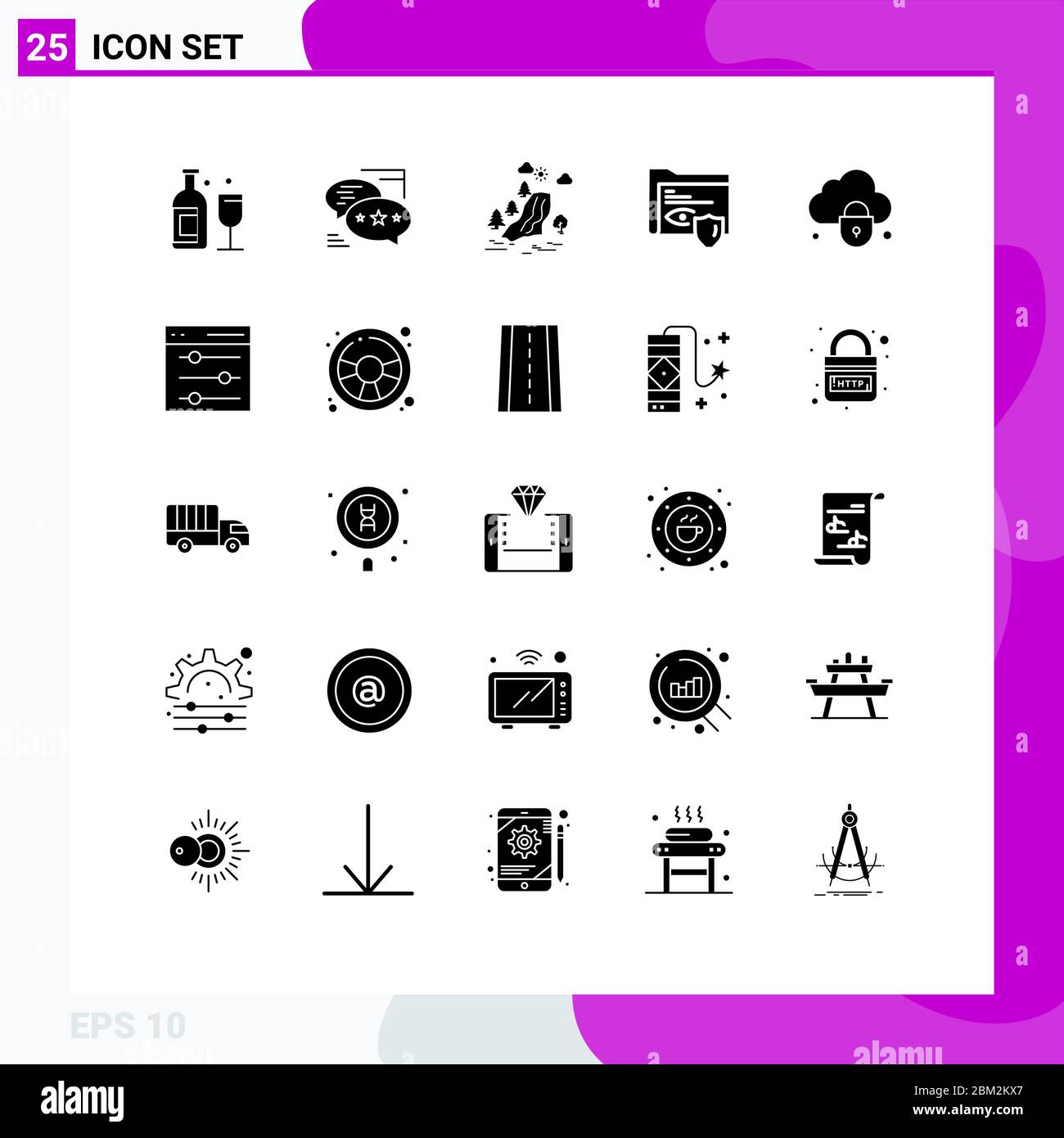 25 Creative Icons Modern Signs and Symbols of surveillance, folder, sms