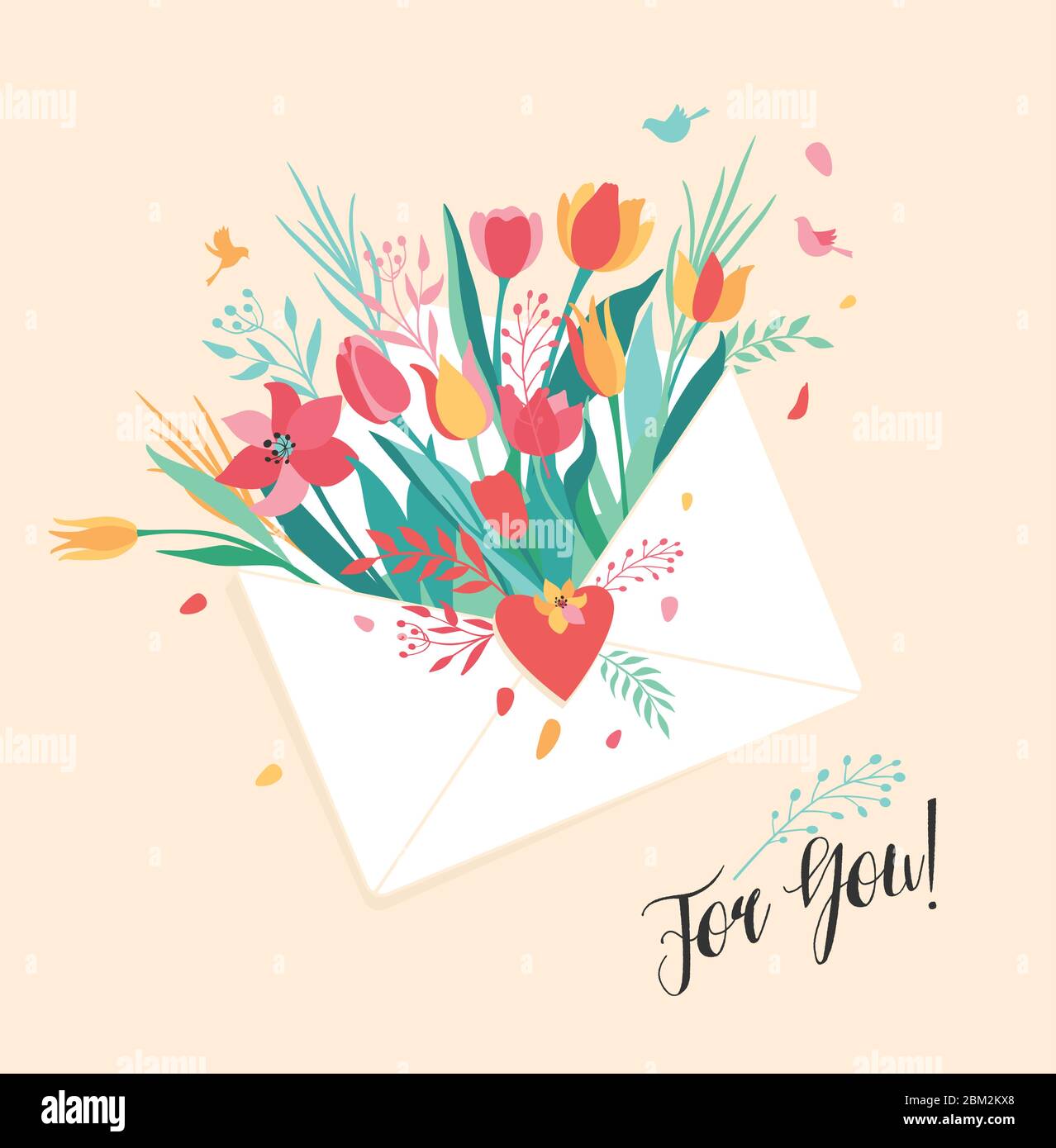 Vector illustation of flower in the letter mail. Bouquet of flower in