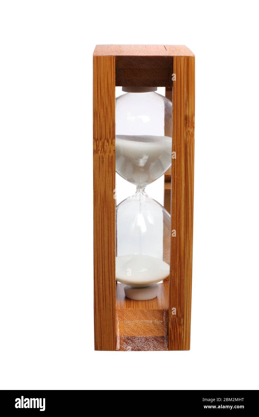 Hourglass in wooden Frame on White Background Stock Photo