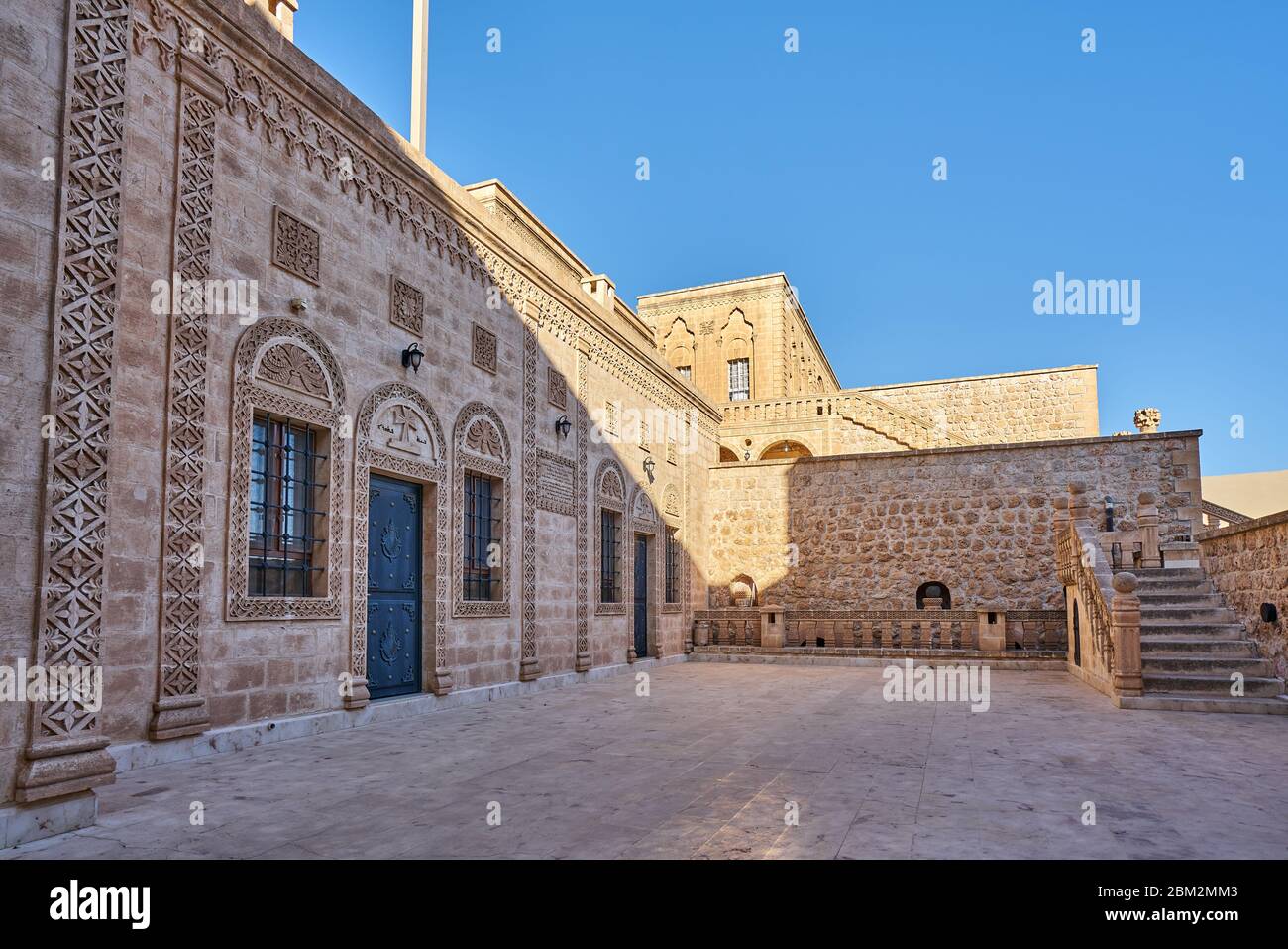 Courtyard and architecture in Mor Gabriel Monastery (Deyrulumur, Dayro d-Mor Gabriel), Midyat, Mardin, Turkey Stock Photo
