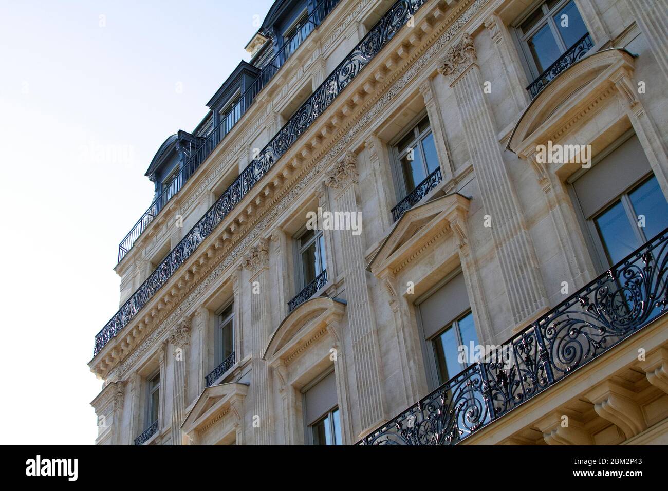 Parisian building facade. Typical french architecture. Stock Photo
