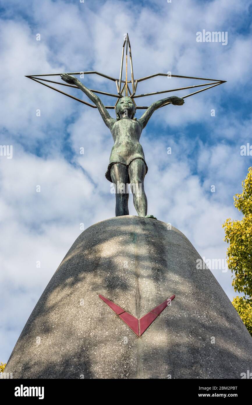 Hiroshima / Japan - December 21, 2017: Childrens Peace Monument, with a figure of Sadako Sasaki at the top of the statue, monument to commemorate the Stock Photo