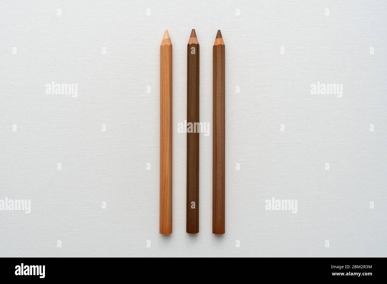 Three neutral color pencils on a white canvas Stock Photo