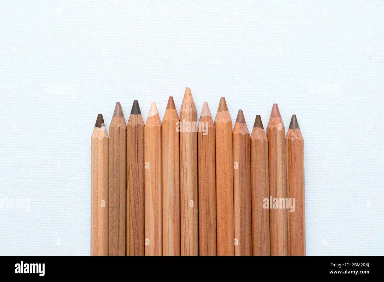 Different neutral color skin pencils aligned on a white canvas Stock Photo