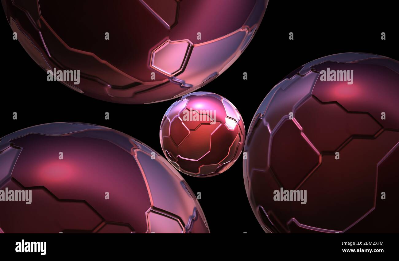 Red connected 3d sphere with black spheres Stock Photo - Alamy