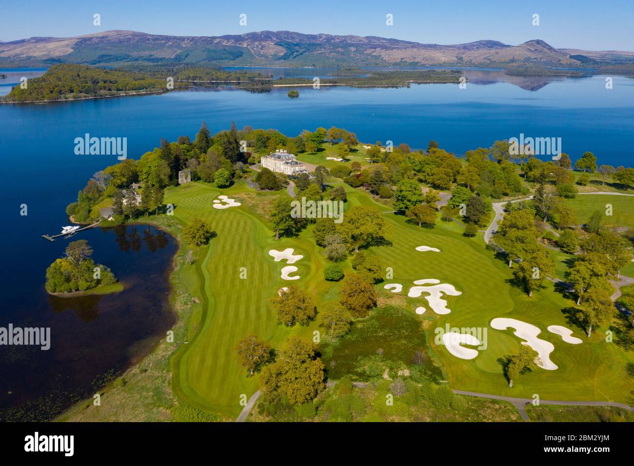 Aerial view of Loch Lomond Golf Club on shores of Loch Lomond, closed  during Covid-19 lockdown, Argyll and Bute, Scotland, UK Stock Photo - Alamy