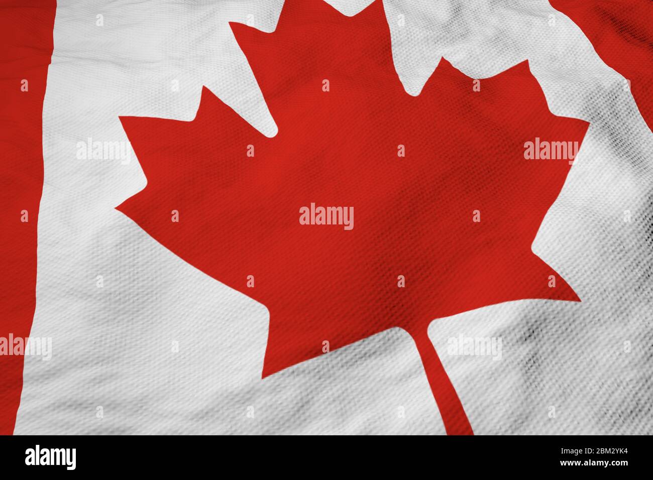 Full frame close-up on a waving Canadian flag in 3D rendering. Stock Photo