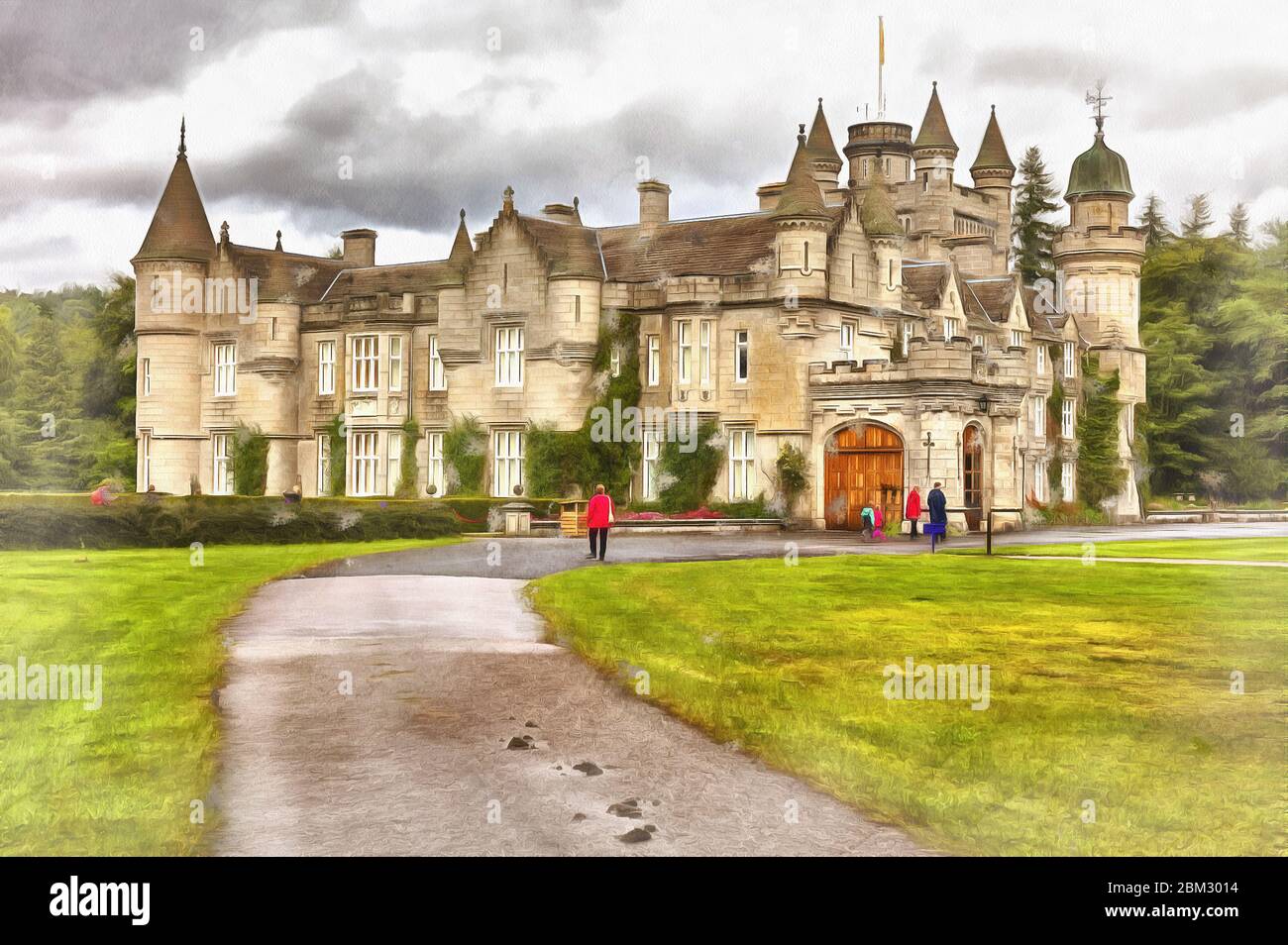 Balmoral castle colorful painting looks like picture, Aberdeenshire, Scotland, UK Stock Photo