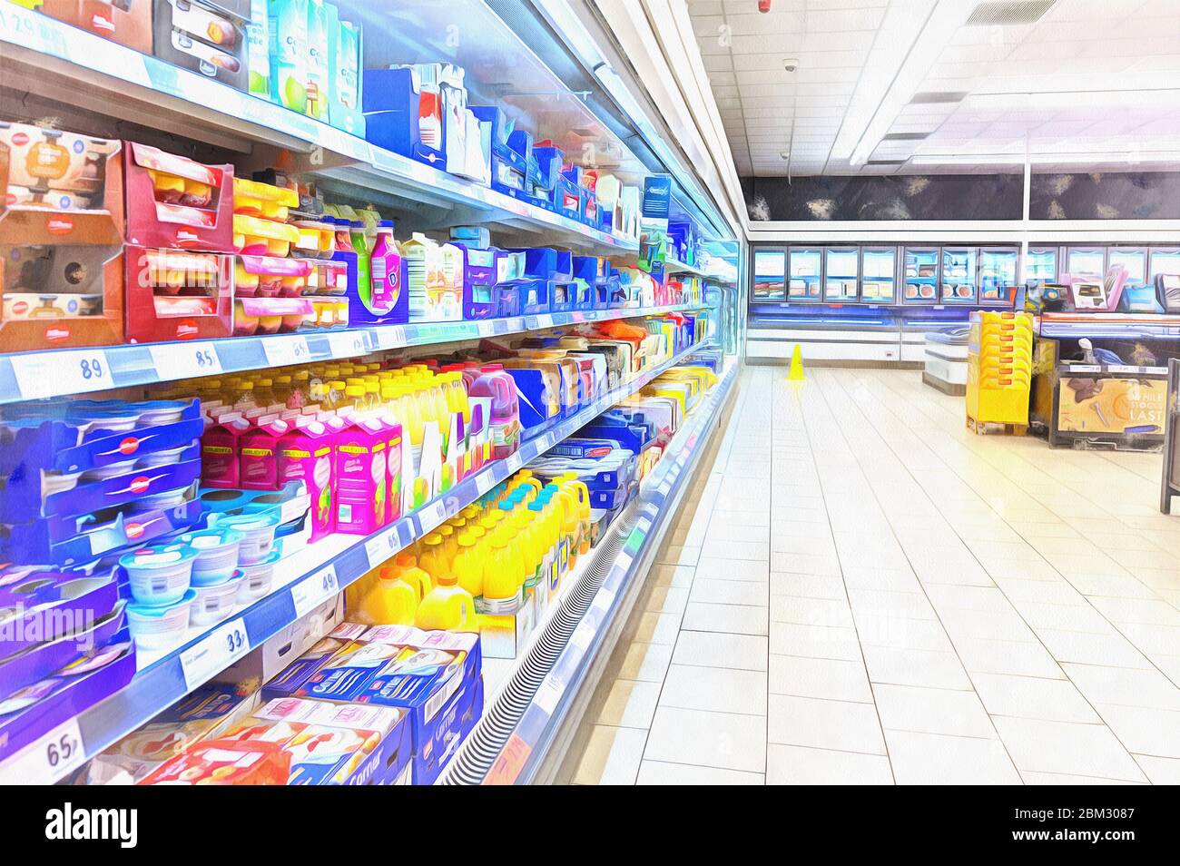 Shelf in supermarket interior colorful painting looks like picture