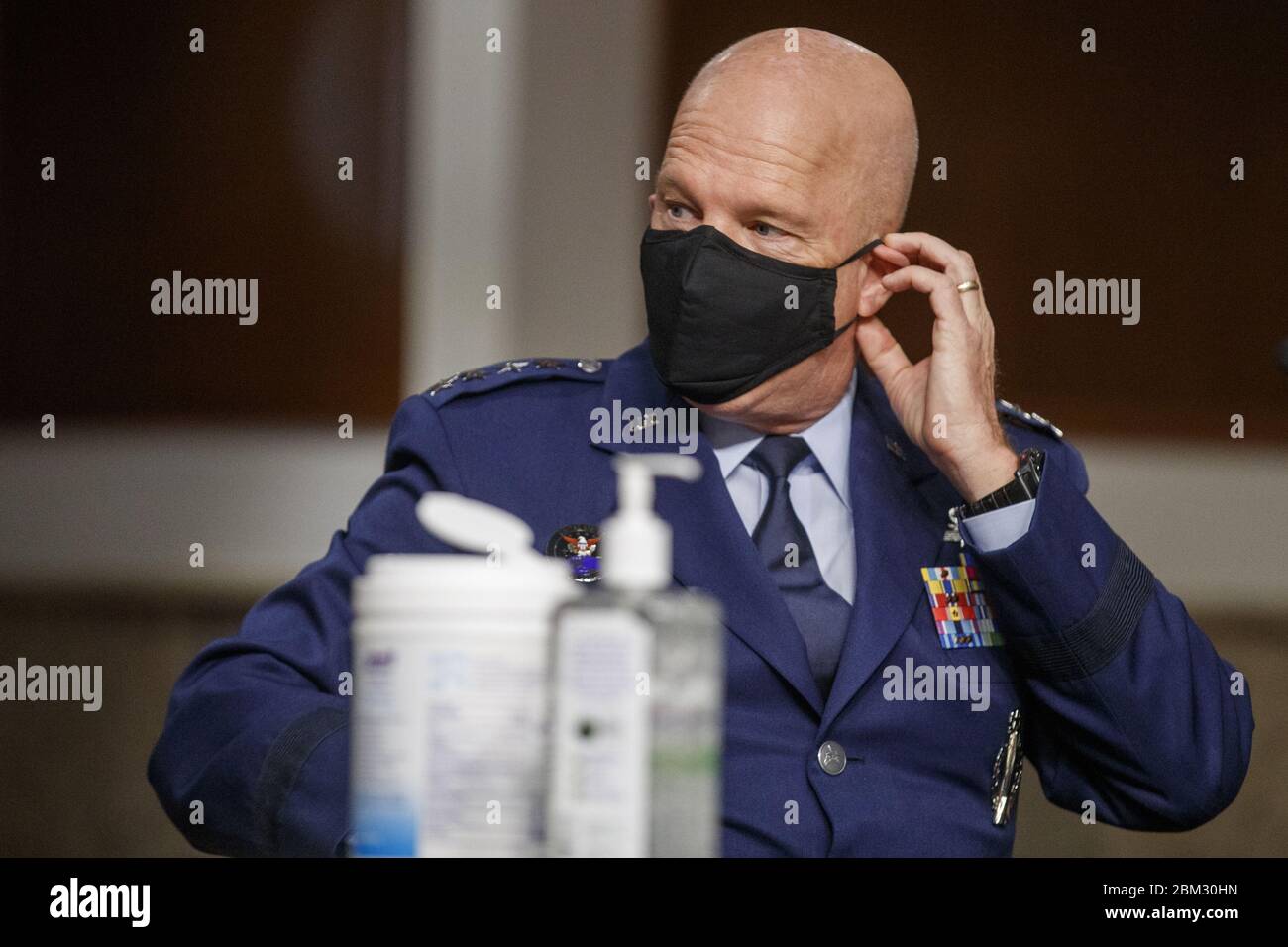 Washington, United States. 06th May, 2020. Chief of Space Operations at US Space Force General John Raymond prepares to testify before the Senate Armed Services Committee hearing on the Department of Defense Spectrum Policy and the Impact of the Federal Communications Commission's Ligado Decision on National Security during the COVID-19 coronavirus pandemic on Capitol Hill in Washington, DC, on Wednesday, May 2020. Pool Photo by Shawn Thew/UPI Credit: UPI/Alamy Live News Stock Photo