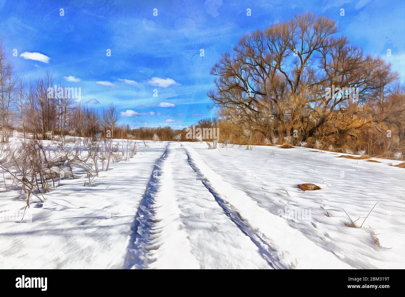 Spring landscape colorful painting looks like picture Stock Photo - Alamy