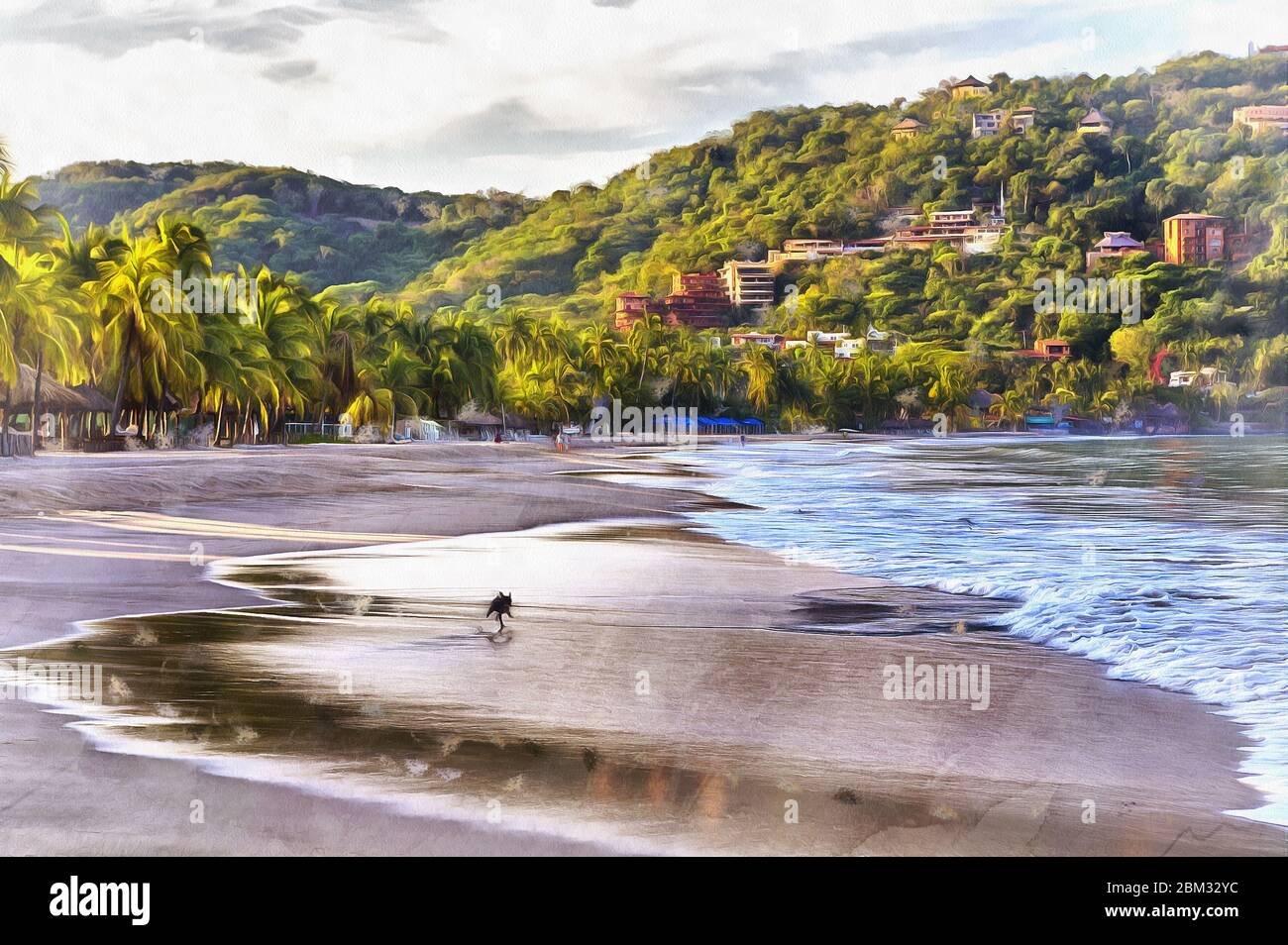 La Barrita beach colorful painting looks like picture, Mexico Stock