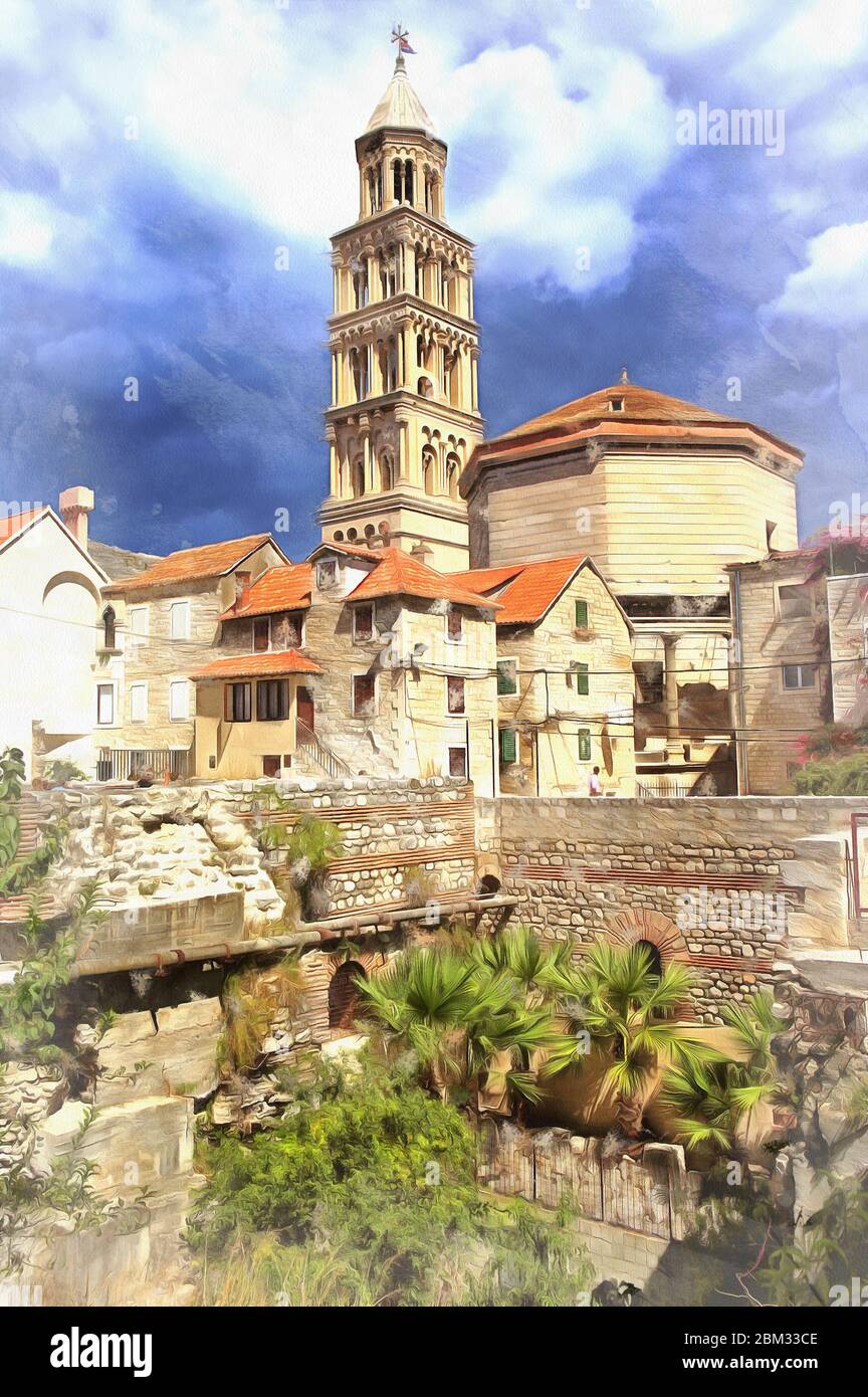 Diocletian's mausoleum colorful painting looks like picture, Split, Split-Dalmatia county, Croatia Stock Photo