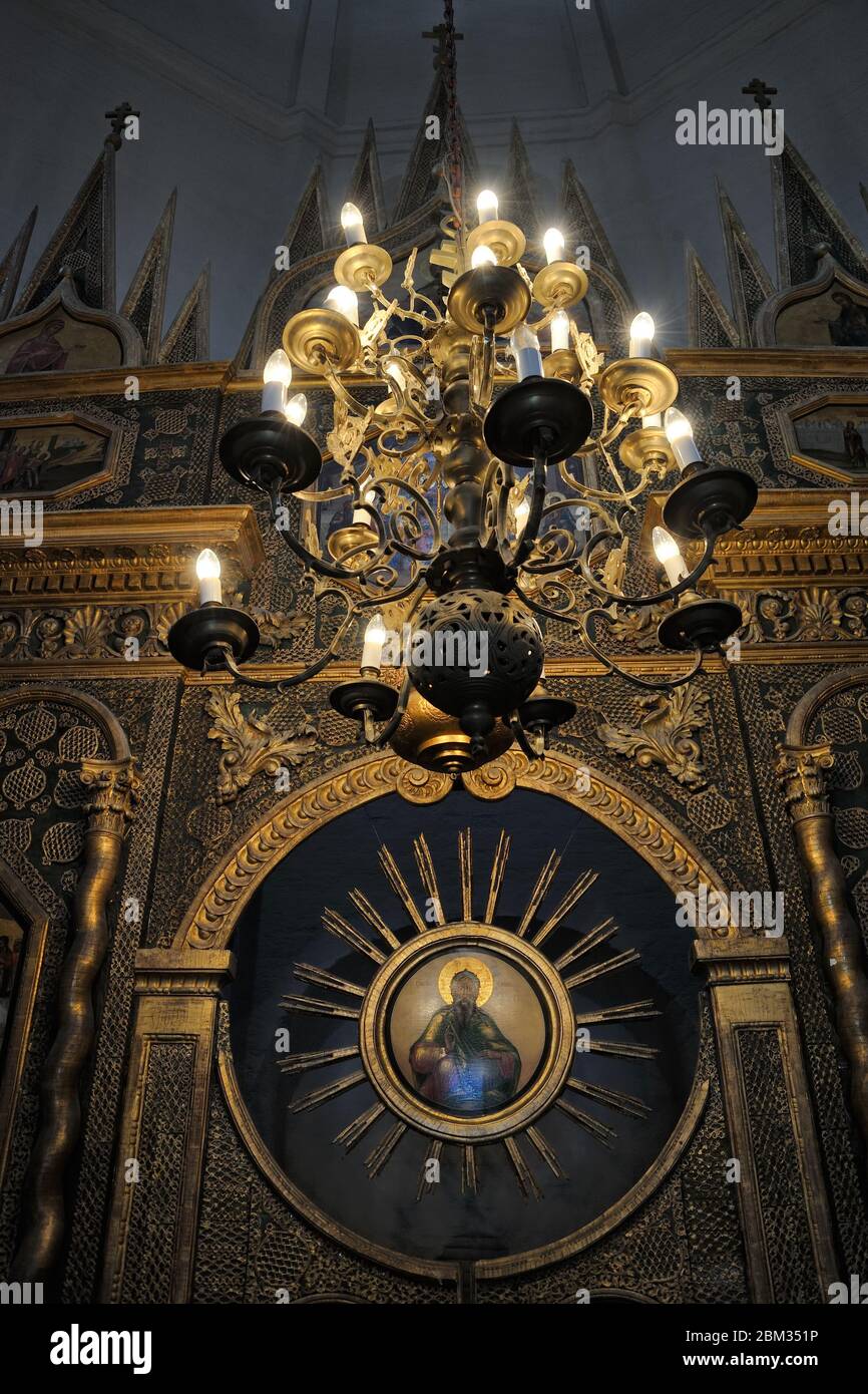 Lights of Chandelier of the Western Chapel of St. Basil’s Cathedral Stock Photo
